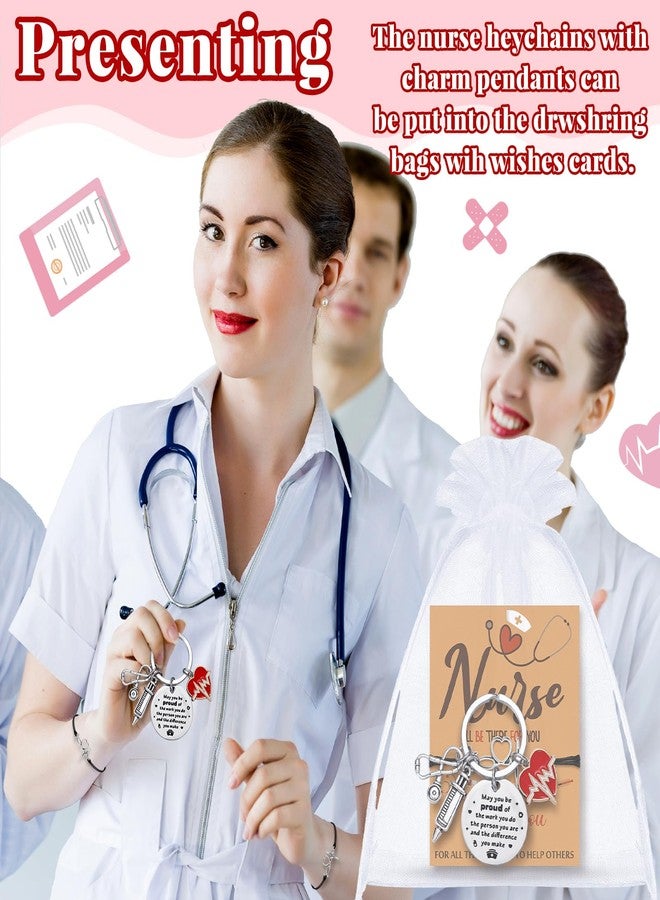 Aurelema 96 Pcs Nurse Keychain Chrismas Gifts Nurse Week Thank You Keychain for Party Coworkers Nursing Employee Assistant(Red Hearts) - Image 2
